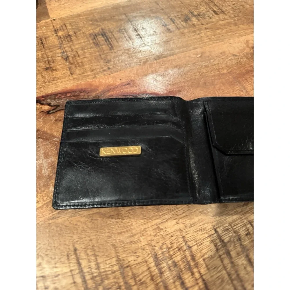 Kenwood Black Leather Bifold Wallet Coin‎ Pocket Vintage Men's Wallet